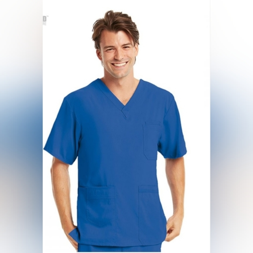 Barco KD110 3XL mens royal blue multi pocket short sleeve scrub‎ top